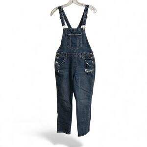 Old Navy Boyfriend Denim Overalls Womens 4 Blue Bib Slouchy Straight Distressed